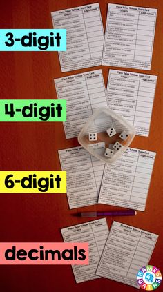 three - digit addition task cards with dices and pencil