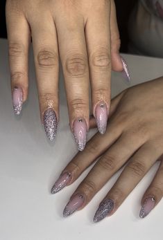 Glitter french acrylic nails Reflective Glitter Nails, French Acrylic Nails, Chrome Nails, Nails Designs, Almond Nails, Glitter Nails, Acrylic Nails, Almond