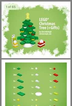 the lego christmas tree is shown in three different colors and sizes, with instructions to make it