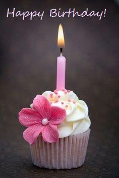 a cupcake with a lit candle on it