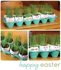 an easter egg carton filled with eggs and grass