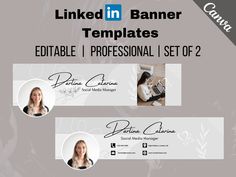 the linked in banner templates bundle includes two photos, one with a woman's face