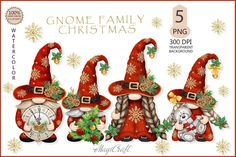 gnome family christmas digital clipart for personal and commercial use, includes 5 different styles to choose from