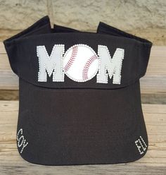 Bling Baseball Mom Hat/Visor, Sports Mom Visors, MOM Hats, Custom Baseball Sun Visors in your team colors Customizable Black Baseball Cap For Sports, Sporty Pre-shrunk Baseball Cap For Sports, Team-colored Baseball Cap For Outdoor Baseball Season, Sporty Adjustable Baseball Cap For Baseball Season, Softball Attire, Baseball And Softball Mom, Baseball Mom Hat, Quick Silver, Hats Winter