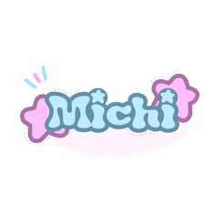 the word miki written in pink and blue with hearts on it's side