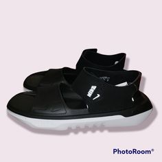 Size 7y Plush And Cushioned Soft Strap Flexible And Bouncy Feel Hook And Loop Strap Allows For A Snug Fit Around The Ankle Black White Sandals Black And White Sandals, Nike Sandals, Sporty Sandal, Nike Waffle, Toddler Sandals, Black Slides, White Sandals, Kids Sandals, Blue Sandals