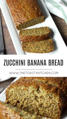 sliced zucchini banana bread on a white plate