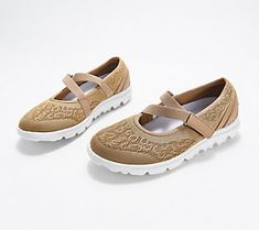 Lightweight and breathable, these slip-on Mary Jane shoes were made for walking. The firm heel counter adds support and the rubber outsole features a deep tread pattern for traction. From Propet. Beige Non-slip Slip-ons, Slip-on Walking Shoes With Non-slip Sole, Slip-on Walking Shoes With Non-slip Sole And Flat Heel, Comfortable Beige Walking Shoes, Slip-on Slip-resistant Walking Shoes For Spring, Slip-on Non-slip Walking Shoes With Round Toe, Non-slip Round Toe Slip-ons For Walking, Spring Slip-on Slip-resistant Walking Shoes, Non-slip Slip-ons For Walking With Round Toe