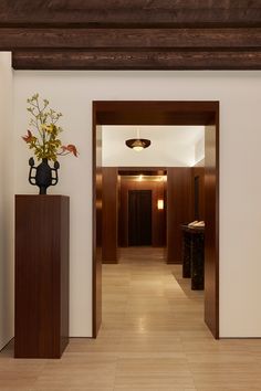 the hallway is clean and ready for guests to use it as an entrance way in this modern home