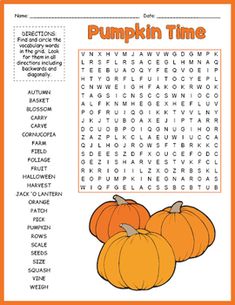 the pumpkin time word search is shown