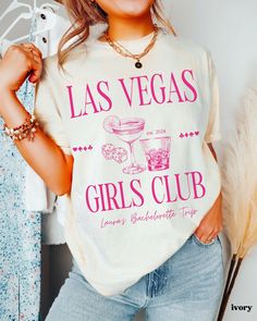 vegas bachelorette party comfort colors shirt / vegas before vows bridal party shirts / las vegas nevada bach club PLEASE NOTE, this is NOT an oversized t-shirt. For oversized fit please size up 1-2x your normal size.  Comfort Colors T-Shirt 1717 .: 100% ring-spun cotton .: Medium fabric (6.1 oz/yd² (206.8 g/m .: Relaxed fit .: Sewn-in twill label CARE INFO: machine wash inside out in cold water. Do not bleach. Tumble dry on low-med heat. Do not iron; do not dry clean. SIZING: All shirts are UNI Vegas Now Vows Later, Bachelorette Party Vegas, Club Bachelorette Party, Vegas Bachelorette Shirts, Club Bachelorette, Vegas Girls Trip, Las Vegas Bachelorette Party, Las Vegas Bachelorette, Vegas Bachelorette Party