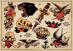 an old school tattoo flash sheet