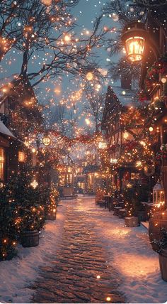 a street covered in lights and christmas decorations