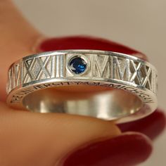 "Custom College Class Ring, School Ring, Graduation Gif, Personalized University Ring, High School Class Ring, Fraternal Rings, Special Gifts Great graduation gift for her/him. Fully customizable jewelry. ( For the price for 8k, 14K or 18K please send us a message) - Bandwidth in the product photo is 5 mm approx. 7,5 gr 925K solid silver (It can also be made in 6mm or 7 mm bands as well, please send us a message for the price) - Your personalized ring comes in a pretty gift ring box ready for gi Silver Engraved Gemstone Ring For Promise, Handmade Engraved Ring For Anniversary, Handmade Engraved Anniversary Ring, Formal Sterling Silver Engraved Ring With Birthstone, Formal Silver Engraved Ring With Birthstone, Formal Sterling Silver Birthstone Engraved Ring, Sterling Silver Engraved Gemstone Ring Gift, Unique Engraved Rings For Anniversary, Silver Engraved Sapphire Ring For Anniversary