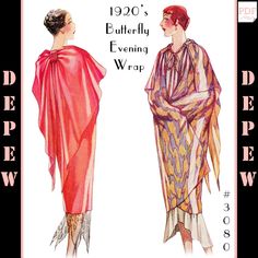 Vintage Sewing Pattern Ladies' 1920s Butterfly Wrap Cape #3080 - INSTANT DOWNLOAD by Mrsdepew on Etsy https://www.etsy.com/listing/513281948/vintage-sewing-pattern-ladies-1920s Pattern Grading, Evening Wrap, Patron Vintage, Butterfly Fashion, Evening Wraps, Motif Vintage, Sewing Book, Couture Vintage, Mccalls Patterns