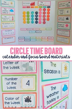 a close up of a bulletin board with numbers on it and the words circle time board