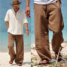 Mens Fashion Week Street Style, Linen Beach Pants, Gents Kurta, Casual Linen Pants, Mens Linen Pants, Pants Outfit Men, Mid Waist Pants