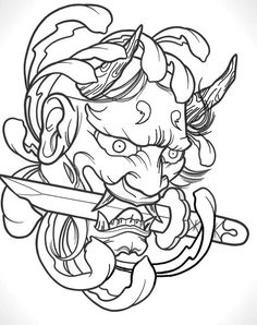 Chinese Demon Tattoo, Chinese Demon, Chinese Tattoos, Demon Tattoo, Tattoo Meaning, Tattoos Designs, A Drawing, Cartoon Character, Tattoo Designs