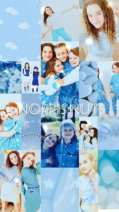 a collage of photos with the words nourish nuts written in white and blue