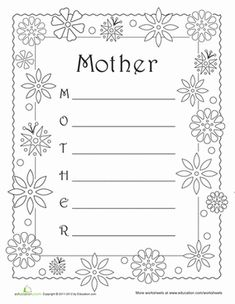 a mother's day card with flowers on the front and bottom corner, in black ink