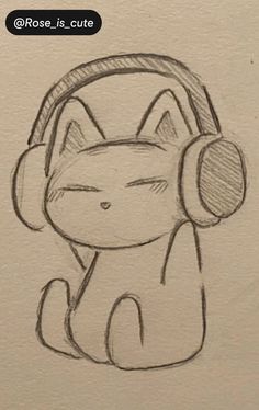 a drawing of a cat with headphones on