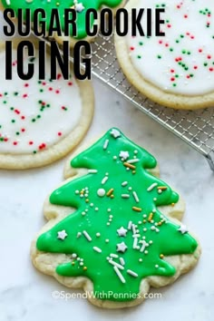 christmas sugar cookie icing on a cooling rack