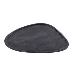 an oval shaped black leather tray on a white background with clipping for text or image