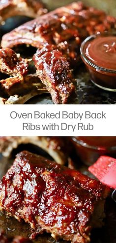 oven baked baby back ribs with drizzled bbq sauce on the side