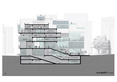 an architectural drawing of a building with multiple floors and balconies on each floor