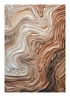 an abstract wood panel with wavy lines and curves in brown, beige and white colors