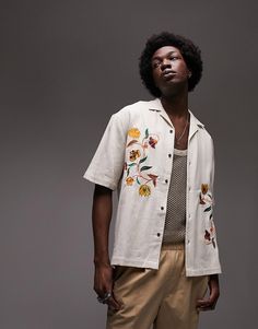 Shirts by Topman Welcome to the next phase of Topman Revere collar Button placket Floral embroidery Regular fit Floral Shirt Men Outfit, Embroidery Shirt Men, Men Outfits Aesthetic, Flowery Blouse, Polo Outfit Men, Asos Men, Floral Embroidered Shirt, Embroidered Shirt Dress, Blouse Man