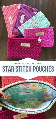 crochet pattern for star stitch pouches with instructions to make them look like they are