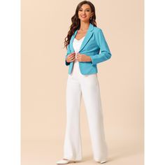 This stylish blazer is made from soft, features a well-tailored regular fit with a notched lapel and a flowing, open front. Elevate your office attire with this chic cropped blazer jacket, perfect for showcasing your top underneath. Its versatile solid color design makes it suitable for various occasions including everyday wear, business casual, office settings, formal events, cocktail parties, weekends, and meetings. Crop Suit Jacket, Crop Suit, Women's Business Casual, Spring Blazer, Cropped Blazer Jacket, Stylish Blazer, Women's Suits, Front Office, Skirt Suit Set