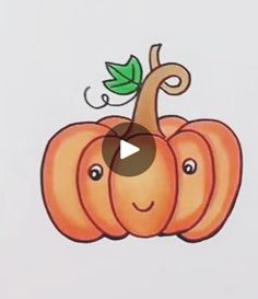 a drawing of a pumpkin with leaves on it's top and the bottom part of its face