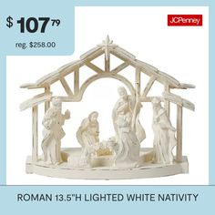 a white nativity scene with the birth of jesus and three wise men in it