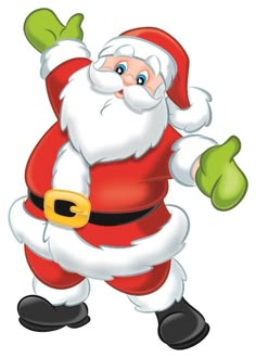 a cartoon santa clause waving and smiling