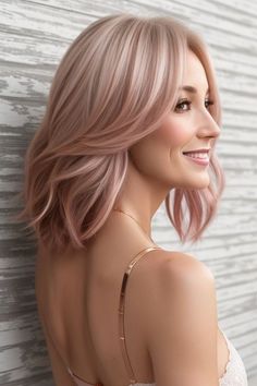 Pink Hair For Blondes, Light Rose Gold Hair Blonde, Pink Balayage Blonde, Pink Blonde Balayage, Violet Blonde Hair, Rose Gold Hair Blonde, Rose Hair Color, Blond Rose, Peach Hair Colors