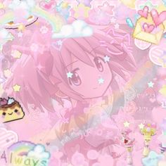 an anime wallpaper with pink hair and stars