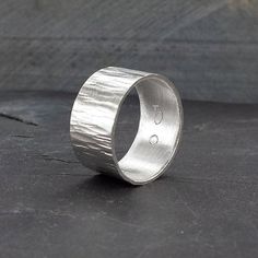 Hammered Silver Wide Band Ring, Wood Grain Ring, Minimalist Jewelry, Recycled Silver Ring Hammered Wide Band Rings For Everyday, Minimalist Hammered Wide Band Ring, Hammered Thick Band Wide Ring For Promise, Hammered Wide Band Ring For Promise, Modern Wide Band Ring With Hammered Detail, Minimalist Hammered Sterling Silver Wide Band Ring, Modern Hammered Wide Band Ring, Jewelry Recycled, Wide Band Ring