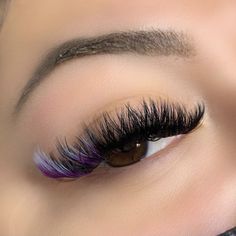 Ombré Lashes, Wispy Hybrid Lash Extensions With Color, Eyelash Extension Color Ideas, Color In Eyelashes, Lashes With Color At The End, Lash Color Extensions, Ombre Lash Extensions, Hybrid Lash Extensions Color, Colored Lash Extensions Ideas