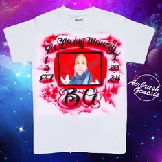 a white t - shirt with the image of martin luther king on it and stars in the background