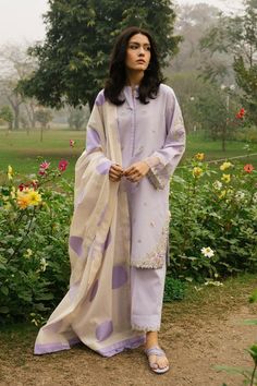 Elegant Purple Printed Lawn Suit, Elegant Purple Lawn Suit With Printed Motifs, Elegant Purple Cotton Lawn Suit, Elegant Printed Unstitched Formal Suit, Elegant Printed Unstitched Suit For Formal Occasions, Elegant Formal Printed Unstitched Suit, Spring Formal Lawn Suit With Printed Motifs, Spring Formal Lawn Suit With Dupatta, Purple Digital Print Unstitched Suit For Festive Occasions