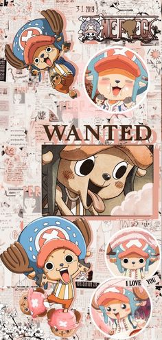 an image of cartoon character stickers on a sheet of paper with the words wanted