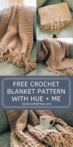 the free crochet blanket pattern with hue + me