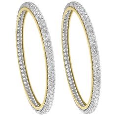 Single line 11.25 Ct Contemporary 18 K Yellow Gold & Diamond Eternity Bangle Pair It features Two bangles crafted from 18k Yellow gold embedded with 11.25 Carats of Round brilliant diamonds in two bangles . These are slide on bangles. Our charming bangle bracelet is embellished with fine dazzling diamonds weighing a total of 11.25 ct. This classic eternity bangle is made out of solid 18k yellow gold and weighs 31 grams. The pattern can be stacked with similar style bangles or worn as a stand-alo Single Line Diamond Bangles Indian, Modern Bangle, Diamond Anklet, Bridal Jewellery Inspiration, Diamond Cuff Bracelet, Diamond Bangles, Yellow Gold Bangle, Modern Bracelets, Gold For Sale