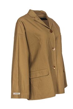 You'll be a knockout in neutral in this jacket from Piazza Sempione! This simple yet chic piece is perfect for any fall outfit. Throw it on over a chunky sweater and booties for a cozy and stylish look. Size M 92% Cotton, 8% Elastane Front button up closure Unlined Oversized style jacket Collared neckline Long sleeve Pockets on front waist Slits on sides of hem Shoulder to shoulder 16" Bust 48" Waist 48" Sleeve length 25" Shoulder to hem 27" Chic Brown Cotton Outerwear, Chic Oversized Cotton Outerwear, Neutral Outerwear With Button Closure For Fall, Oversized Brown Outerwear For Everyday, Oversized Neutral Button-up Outerwear, Chic Relaxed Fit Single Breasted Outerwear, Neutral Oversized Button-up Outerwear, Brown Relaxed Fit Outerwear For Work, Chic Single-breasted Relaxed Fit Outerwear