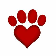 a red heart shaped paw print on a white background