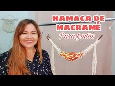 a woman standing in front of a hammock hanging on a wall with the words'hamaca de macrame '