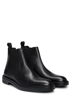 BOSS - Leather Chelsea boots with signature-stripe detail Men’s Chelsea Boots, Leather Chelsea Boots Men Outfit, Black Chelsea Boots Men, Mens Office Shoes, Black Chelsea Boots Outfit, White Chelsea Boots, Mens Chelsea Boots, Chelsea Boots Men Outfit, Chelsea Boots Outfit