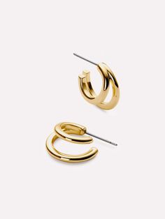 Gold Double Hoop Earrings Casual Hoop Earrings, Seeing Double, Earrings Double, Double Hoop Earrings, Solid Gold Earrings, Rock Concert, Pretty Earrings, Online Jewelry Store, Gold Plated Earrings